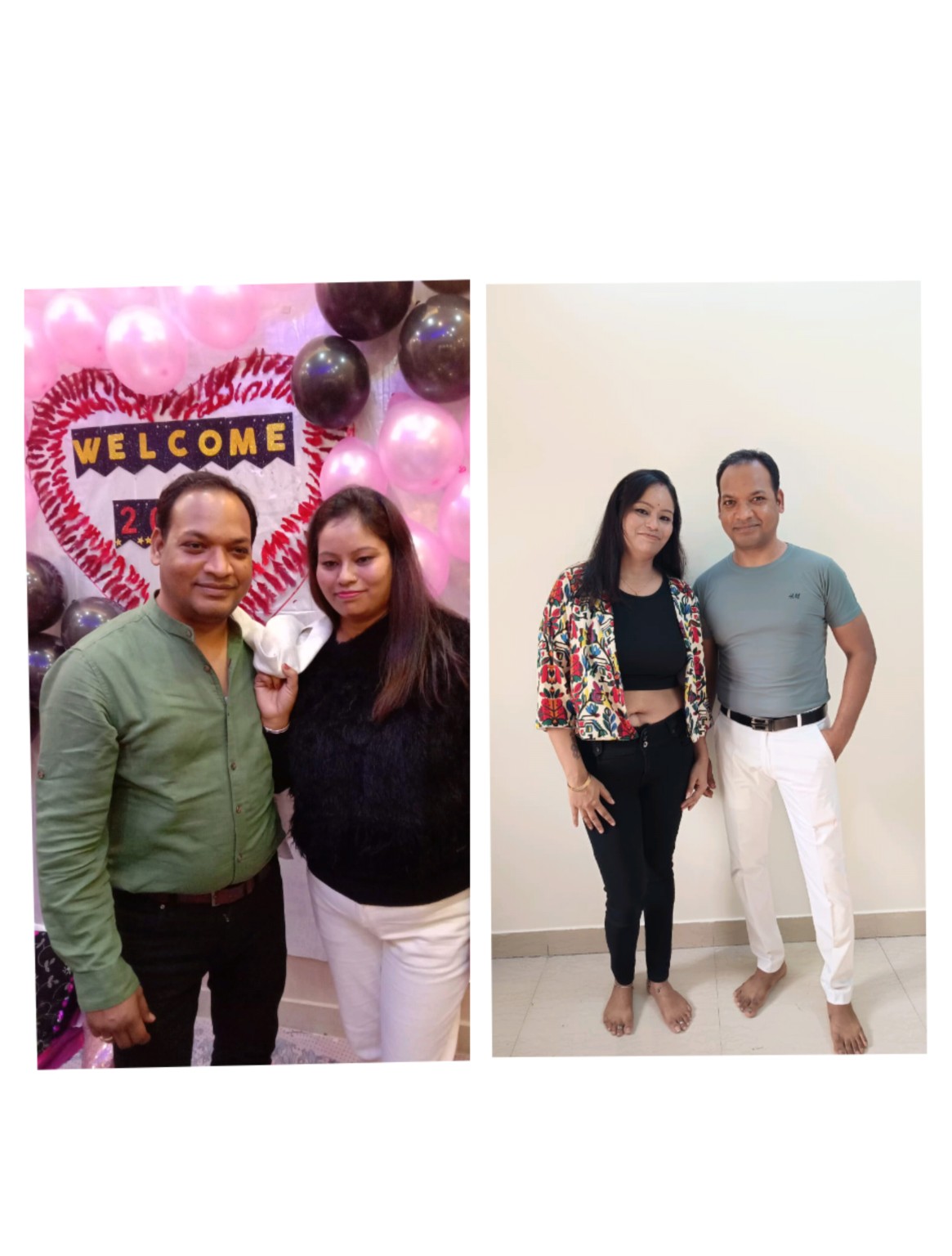 Older and recent photographs showing Rakesh and Mamta's fitness transformation