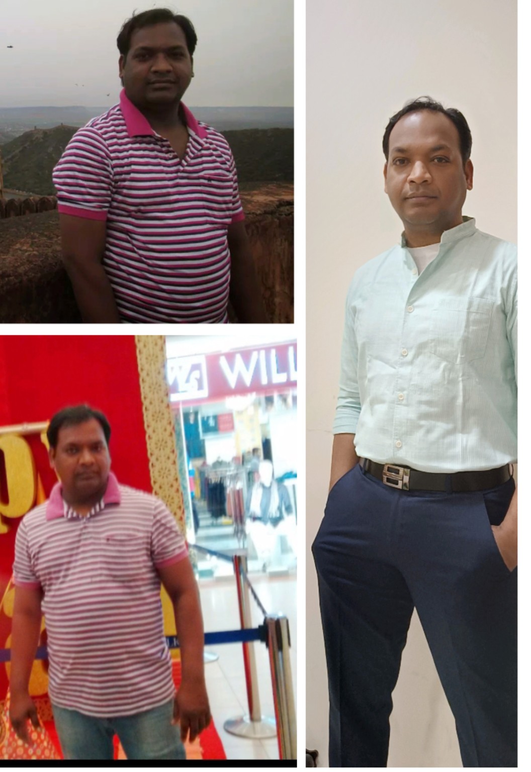 Older and recent photographs showing Rakesh's sustainable fitness transformation